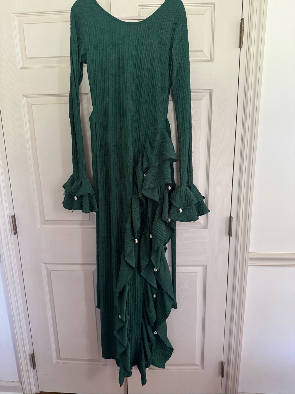 Green long-sleeved maxi dress